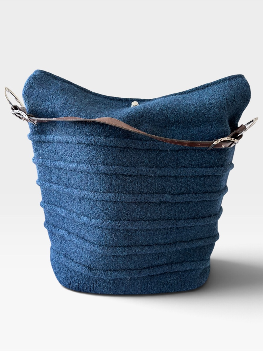 Andi Design Handcrafted Felted Wool Hobo Bag Leather Strap Large Blue